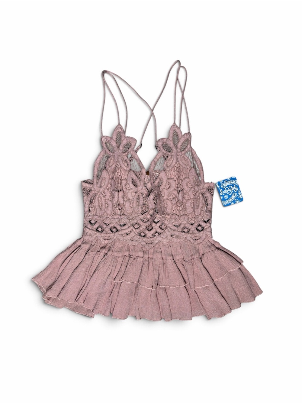Free People Intimately Lace Ruffle Camisole Top Mauve XS NWT F19L04406